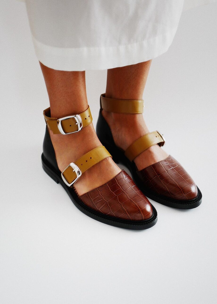 Brown Croco Closed Toe Sandals