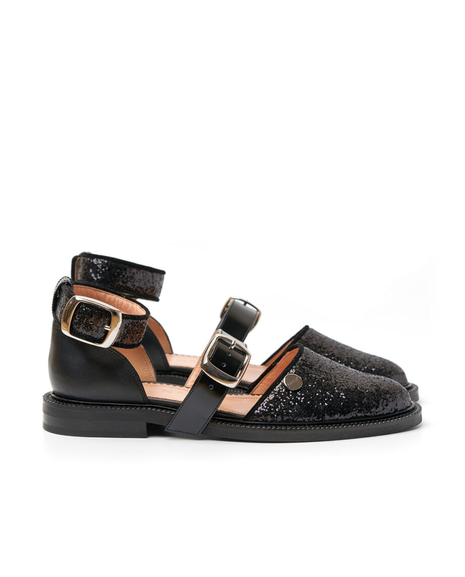 Black Shiny Closed Toe Sandals