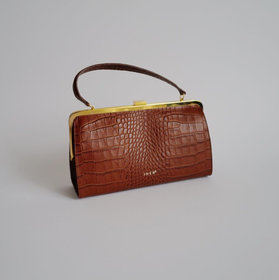 Caramel Croco Clasp Bag