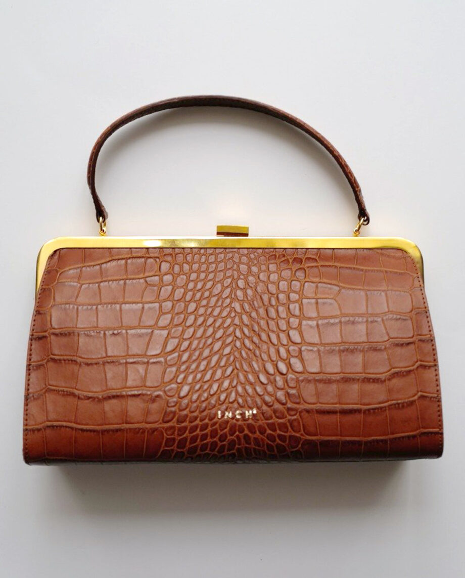 Caramel Croco Clasp Bag